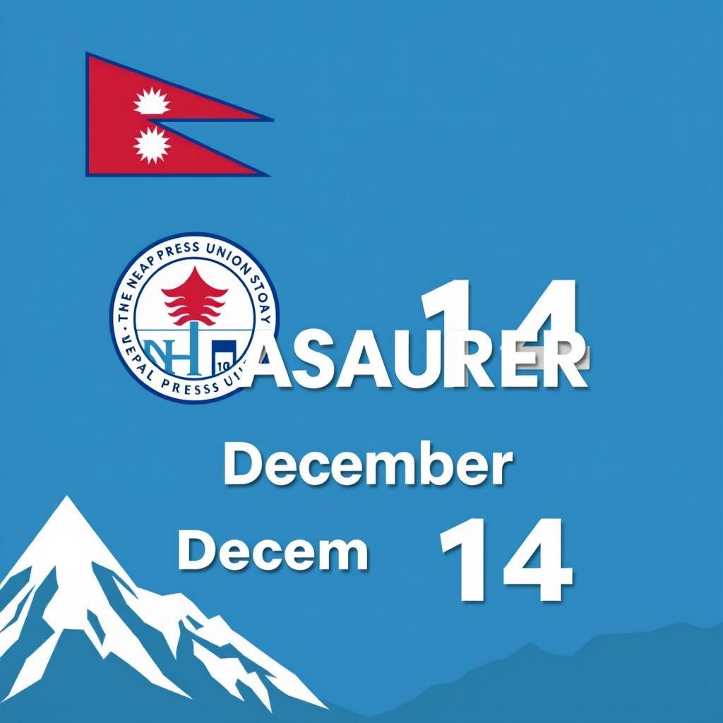 Create a promotional graphic for the election of the Treasurer position on December 14, featuring the logo of the Nepal Press Union integrated into the design