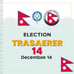 Create a promotional graphic for the election of the Treasurer position on December 14, featuring the logo of the Nepal Press Union integrated into the design