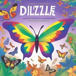 A high-quality illustration cover shows Dizzle, a brightly colored butterfly, soaring against a backdrop of diverse animals like a giraffe, long horn Texas cow, iguana, sheep, alligator, snake, and another iguana from around the world