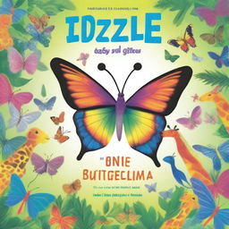 A high-quality illustration cover shows Dizzle, a brightly colored butterfly, soaring against a backdrop of diverse animals like a giraffe, long horn Texas cow, iguana, sheep, alligator, snake, and another iguana from around the world