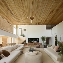 A minimalist living room design showcasing a large open space with cost-effective but stylish furnishings.