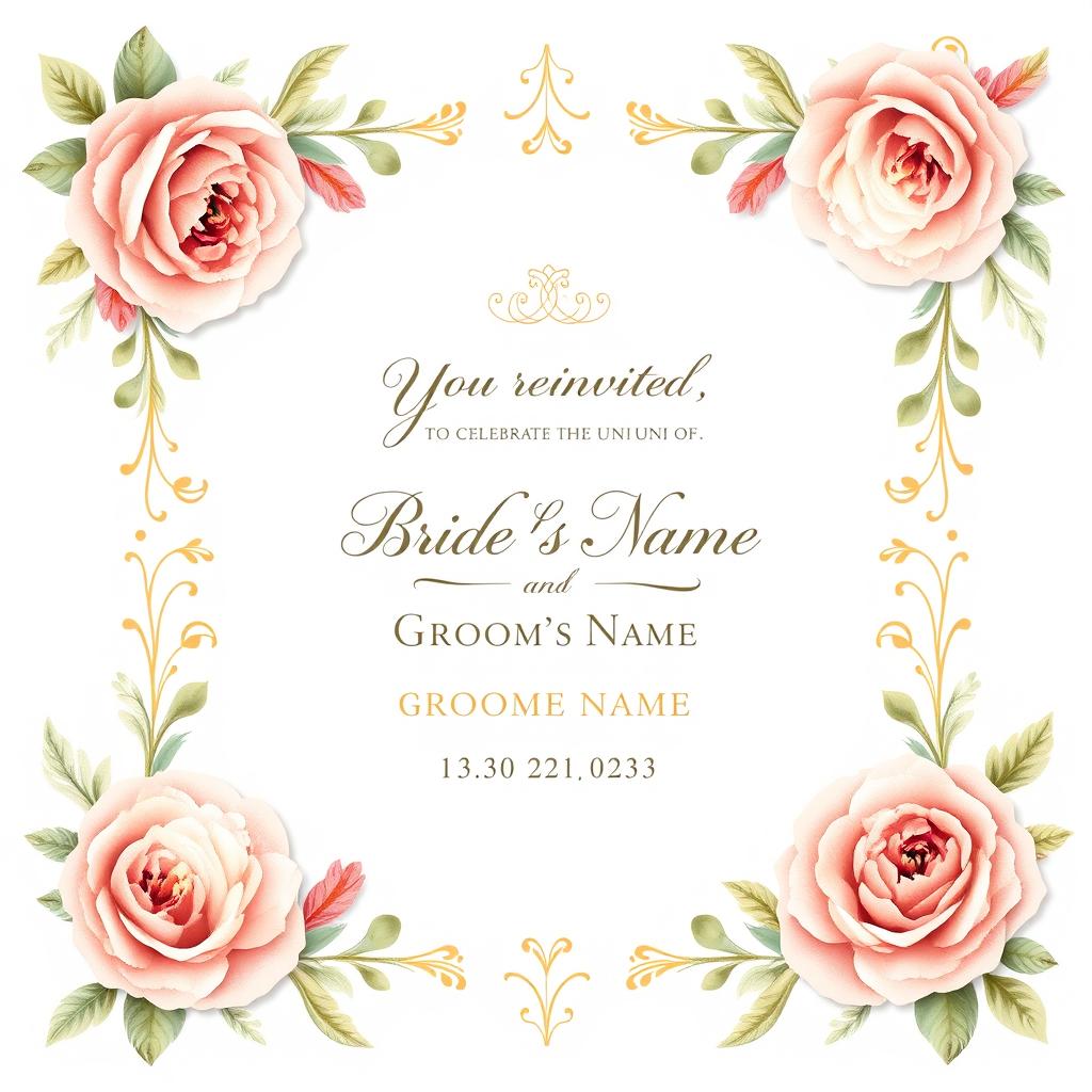 A beautiful and elegant wedding invitation design featuring soft pastel colors like blush pink, mint green, and pale gold