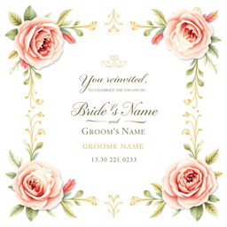A beautiful and elegant wedding invitation design featuring soft pastel colors like blush pink, mint green, and pale gold