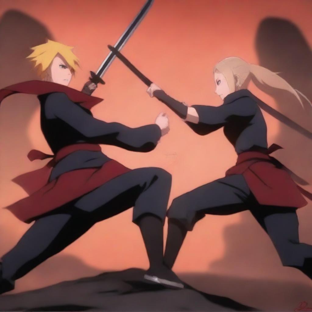 An expertly rendered digital art piece showcasing a thrilling battle between two seductive female ninjas