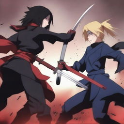 An expertly rendered digital art piece showcasing a thrilling battle between two seductive female ninjas