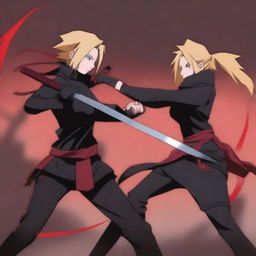 An expertly rendered digital art piece showcasing a thrilling battle between two seductive female ninjas