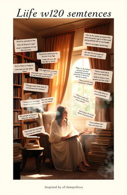 A visually appealing and thought-provoking image representing the theme of 'Life with 120 sentences', inspired by the aphorisms of İlaha Ismayilova