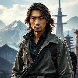 A man of Japanese appearance who is a frequent traveler yet maintains a neat appearance