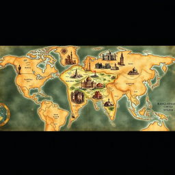 A detailed and artistic world map emphasizing the map of Bangladesh in bold, showcasing its historical significance