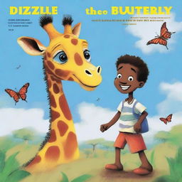 Page 1 of 'Dizzle the Butterfly' showcases a vibrant and dramatic illustration of Dizzle, caught in a hurricane, being swept from his Caribbean homeland to Africa