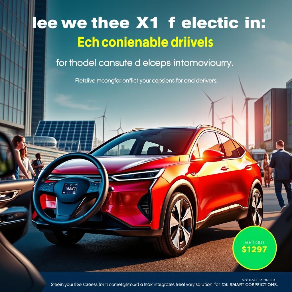 A vibrant and engaging campaign visual highlighting the benefits of the electric car model X1