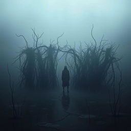 A somber and isolated scene representing intense feelings of sadness and loneliness