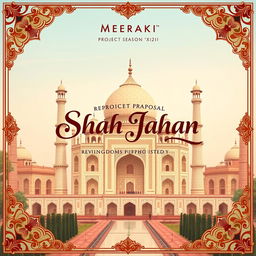 A cover page design for a project proposal titled 'Meraki Season VXIII: Shah Jahan Emperor Kingdoms Revisited 2