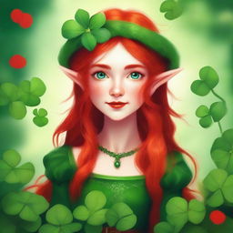 This is a high-quality digital art image showcasing a red-haired elf girl