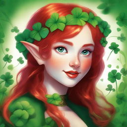 This is a high-quality digital art image showcasing a red-haired elf girl