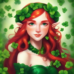 This is a high-quality digital art image showcasing a red-haired elf girl