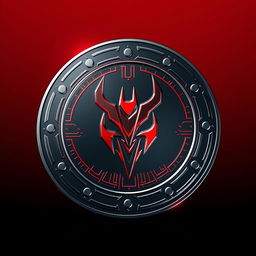 A sleek, modern digital currency token designed with a prominent devil symbol in the center, showcasing intricate details