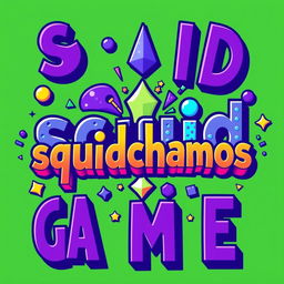 A visually engaging design featuring the word 'squidchamos' styled in vibrant colors reminiscent of the game 'Squid Game'