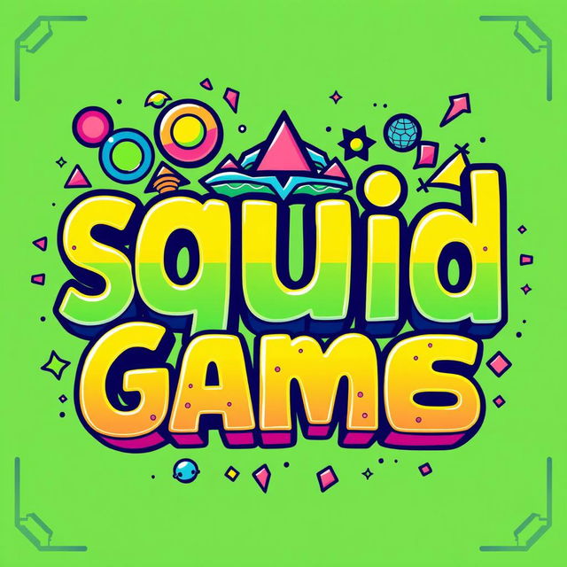 A visually engaging design featuring the word 'squidchamos' styled in vibrant colors reminiscent of the game 'Squid Game'