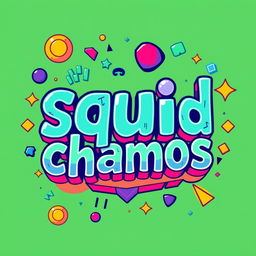 A visually engaging design featuring the word 'squidchamos' styled in vibrant colors reminiscent of the game 'Squid Game'