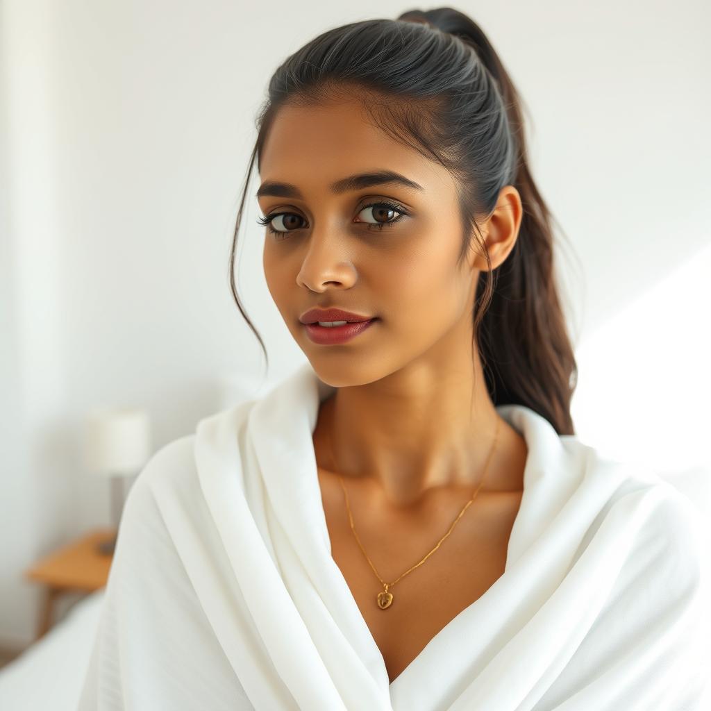A highly detailed shot of a beautiful, fair-complexioned Sri Lankan office lady named Nishadi, aged 23