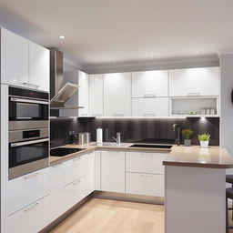 A modern U-shaped kitchen design measuring 3