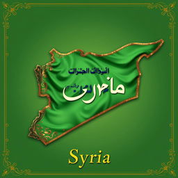A lavishly designed map of Syria showcasing the green flag of Syria