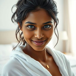 A highly detailed and realistic image of a wet, round, very fair-skinned Sri Lankan office lady named Nishadi, aged 23
