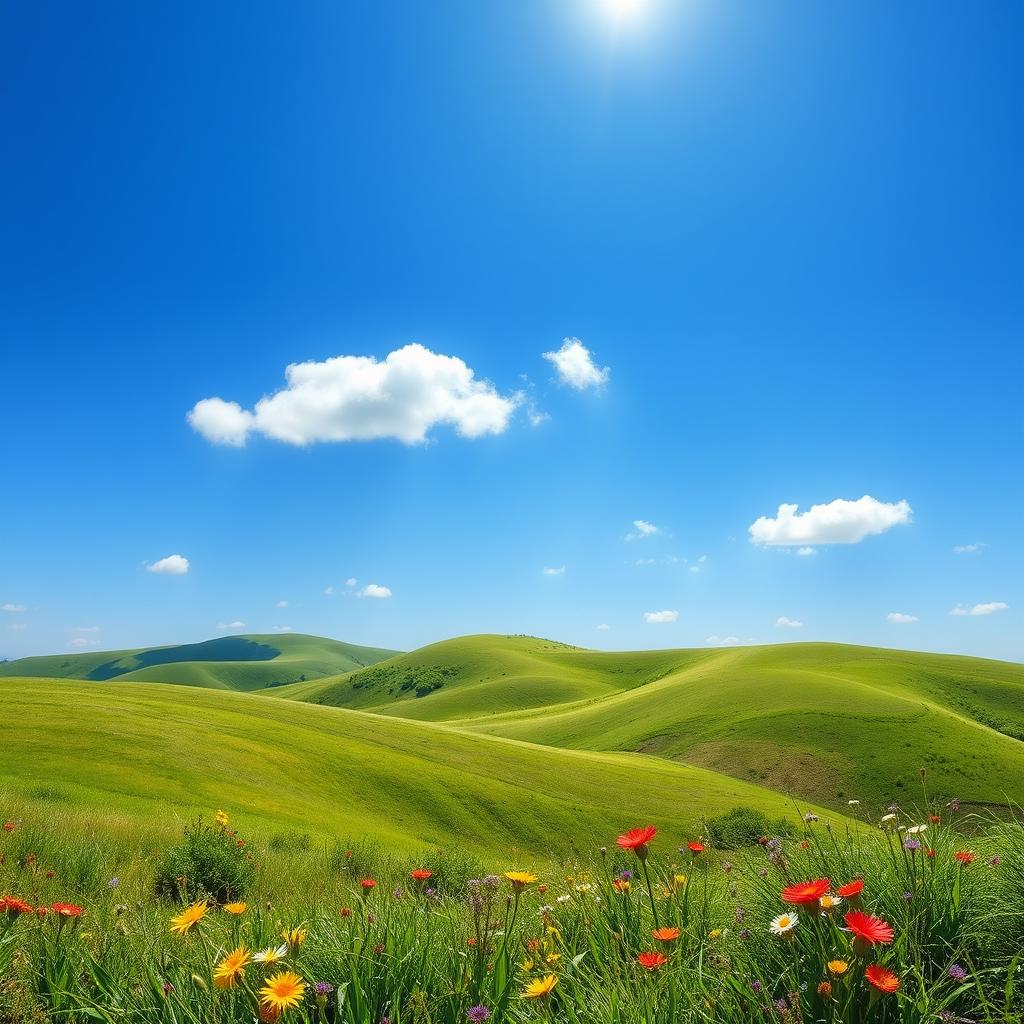 A beautiful landscape scene with rolling hills and a clear sky