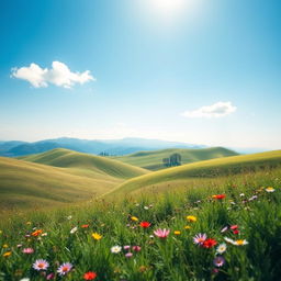 A beautiful landscape scene with rolling hills and a clear sky