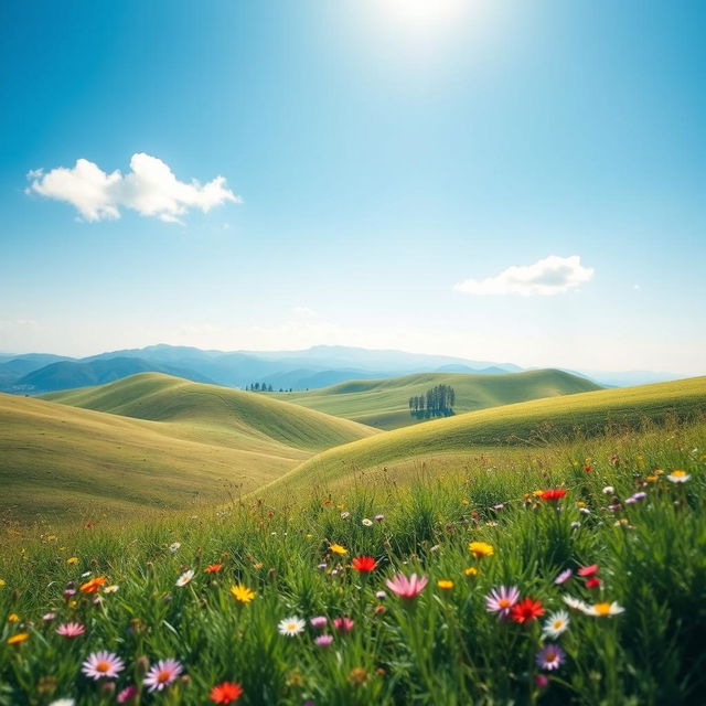 A beautiful landscape scene with rolling hills and a clear sky