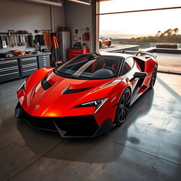 A stunning Lamborghini Vision supercar parked inside a modern garage, showcasing its sleek and futuristic design