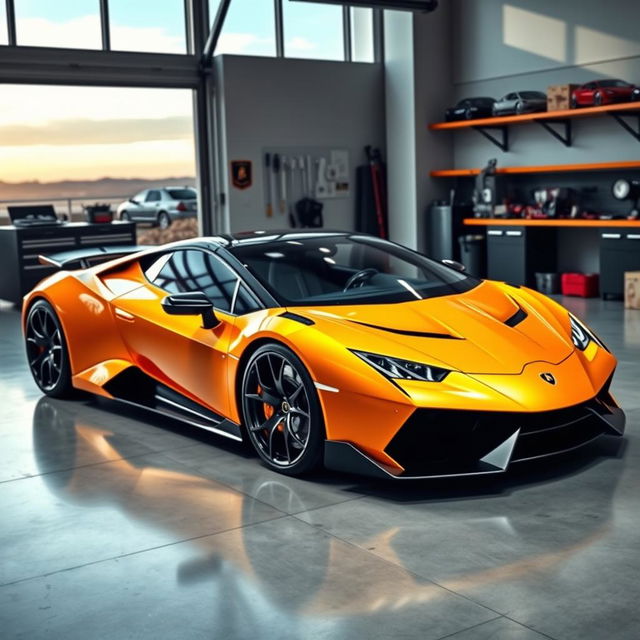 A stunning Lamborghini Vision supercar parked inside a modern garage, showcasing its sleek and futuristic design