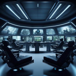 futuristic SWAT control room  with 5 chairs based on https://files.dreamhome.software/files/static/36651