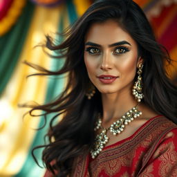 A stunning portrait of Nora Fatahi, showcasing her captivating beauty and expressive eyes