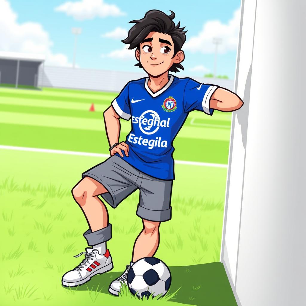 A chill guy character wearing the Esteghlal FC soccer jersey, exuding a relaxed and friendly vibe