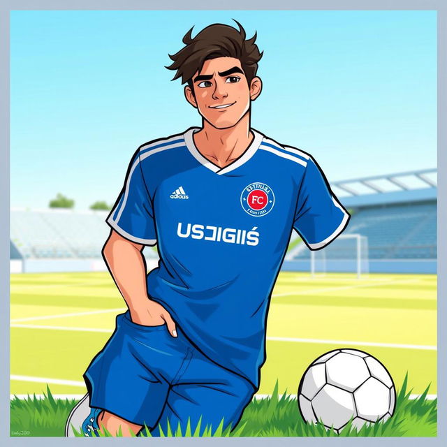 A chill guy character wearing the Esteghlal FC soccer jersey, exuding a relaxed and friendly vibe