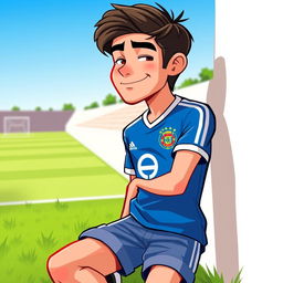 A chill guy character wearing the Esteghlal FC soccer jersey, exuding a relaxed and friendly vibe