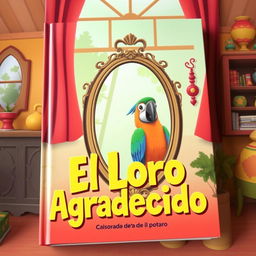 A book cover featuring an animated-style image of a colorful parrot looking at itself in a stylish mirror inside a cozy house