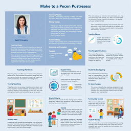 A comprehensive and visually appealing portfolio for a middle school science and math teacher, displaying various elements such as a cover page with an attractive design, professional photo, and name prominently featured