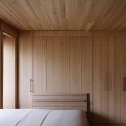 A minimalist wooden bedroom specifically tailored for a girl in her 20s, reflecting her youthful and elegant personality.