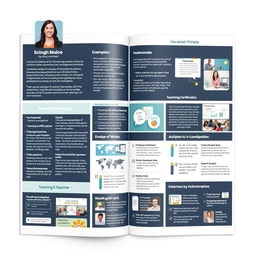 A comprehensive and visually appealing portfolio for a middle school science and math teacher, displaying various elements such as a cover page with an attractive design, professional photo, and name prominently featured