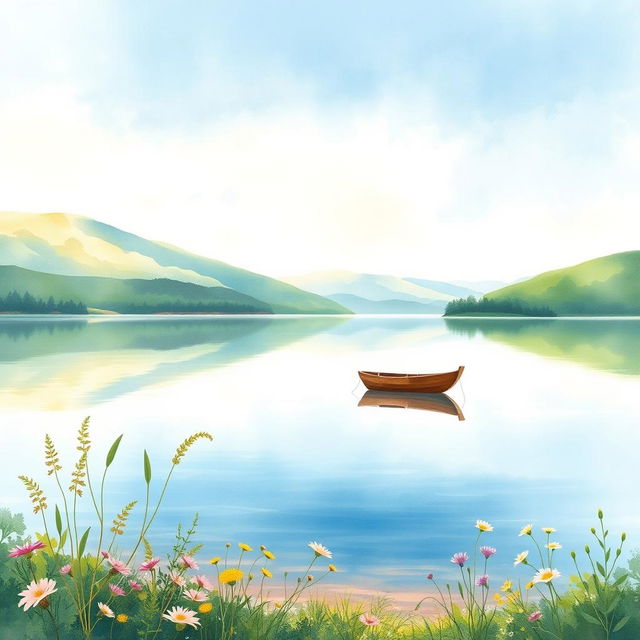 A beautiful watercolor painting of a serene lakeside scene, perfect for a book cover