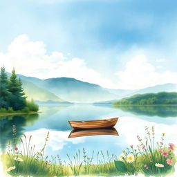 A beautiful watercolor painting of a serene lakeside scene, perfect for a book cover