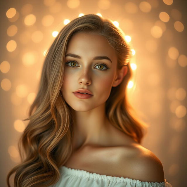 A stunning portrait photograph of a beautiful woman with a glowing halo effect surrounding her