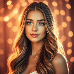A stunning portrait photograph of a beautiful woman with a glowing halo effect surrounding her