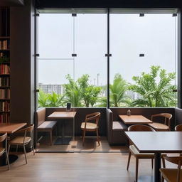 A modern cafe featuring glass booths made of tempered glass, equipped with hidden speakers for playing music
