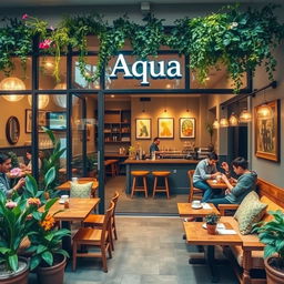 A cozy and inviting cafe named 'Aqua'