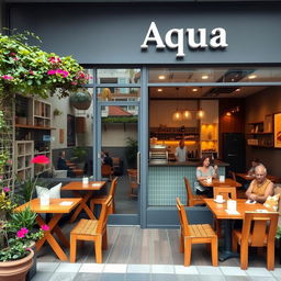 A cozy and inviting cafe named 'Aqua'