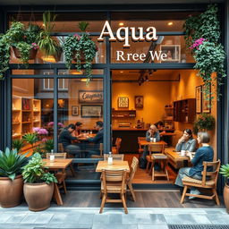 A cozy and inviting cafe named 'Aqua'